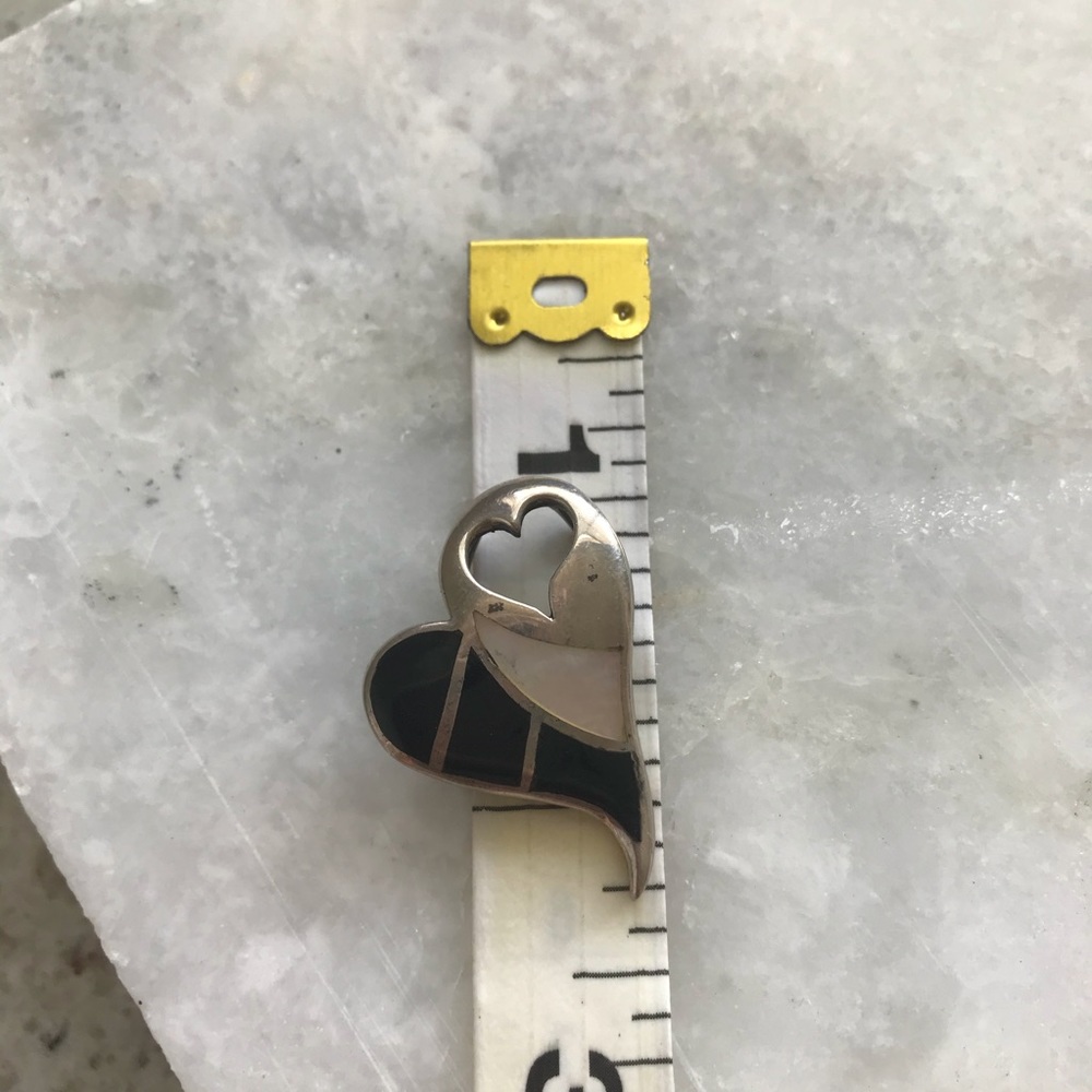 S silver black onyx mother of pearl heart pendant - Picture 3 of 3